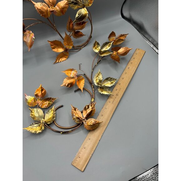 2 MCM Metal Ivy Leaf Wall Art Copper Brass 3D Decor Set 18" Hanging Bendable - Picture 3 of 7
